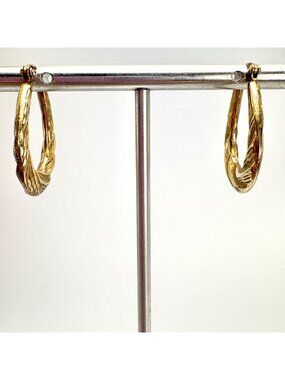 Twist Design Sterling Silver 925 Elongated Hoop Earrings Size 1" Length